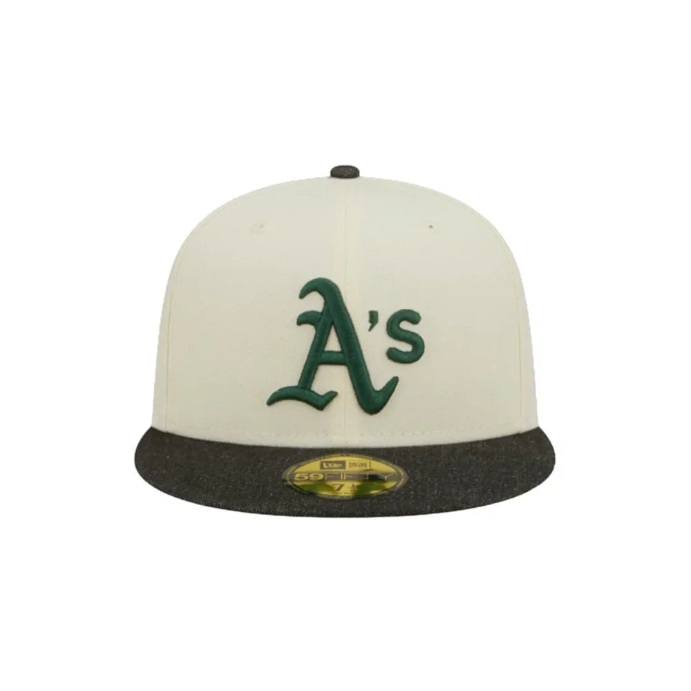 New Era Oakland Athletics Black Denim 59FIFTY Fitted Hat Chrome White - Picture 2 of 7
